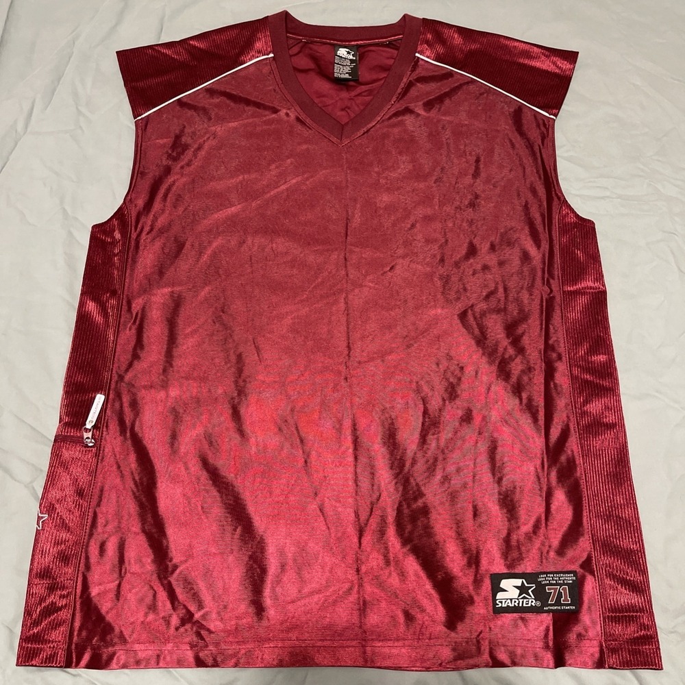 Starter 71 Sleeveless Athletic Jersey Tank Top Red Zip Pocket Men's L Burgundy
